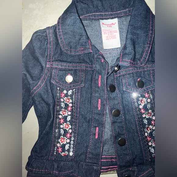 Kids Denim Jacket with Floral Embroidery - Picture 1 of 3